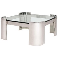 Brueton Stainless Steel and Glass Top Coffee Table, 1970