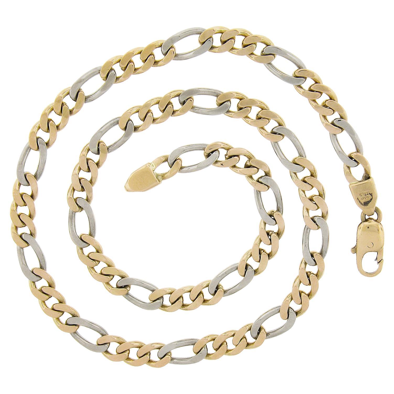 Brev Italian 14K TT Gold 18" Long 6.6mm Polished Figaro Link Chain Necklace For Sale
