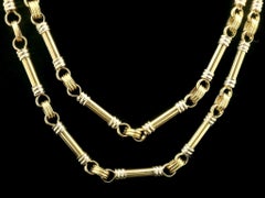 Brev Italian Solid 14k Yellow & White Gold 30" Long Bar Link Chain Necklace