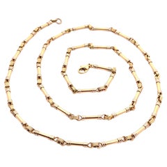 Brev Italian Solid 14k Yellow & White Gold 30" Long Bar Link Chain Necklace