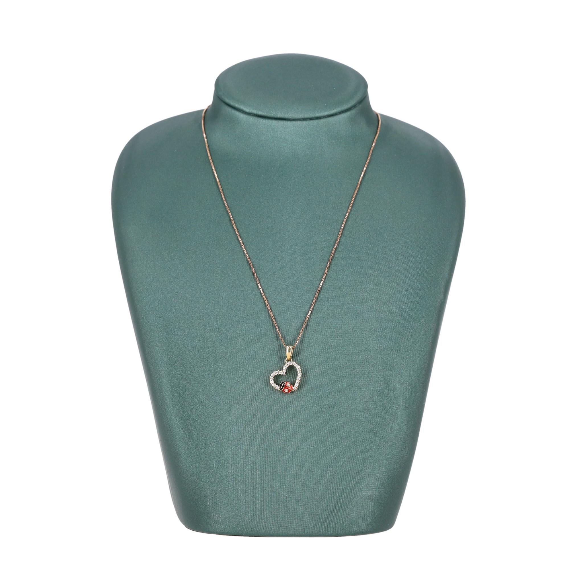 Brev Italy Lady Bug Heart Diamond & Enamel Pendant Neck In 18k Gold With 9K Gold In Excellent Condition In London, GB