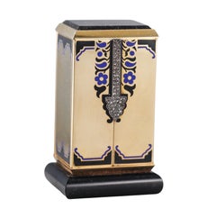 Brevete Janesich Art Deco Yellow Gold Diamond Enamel Desk Clock