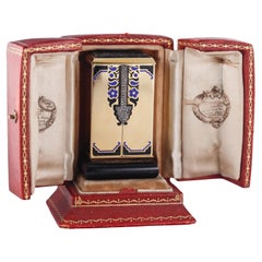 Brevete Janesich Art Deco Yellow Gold Diamond Enamel Desk Clock
