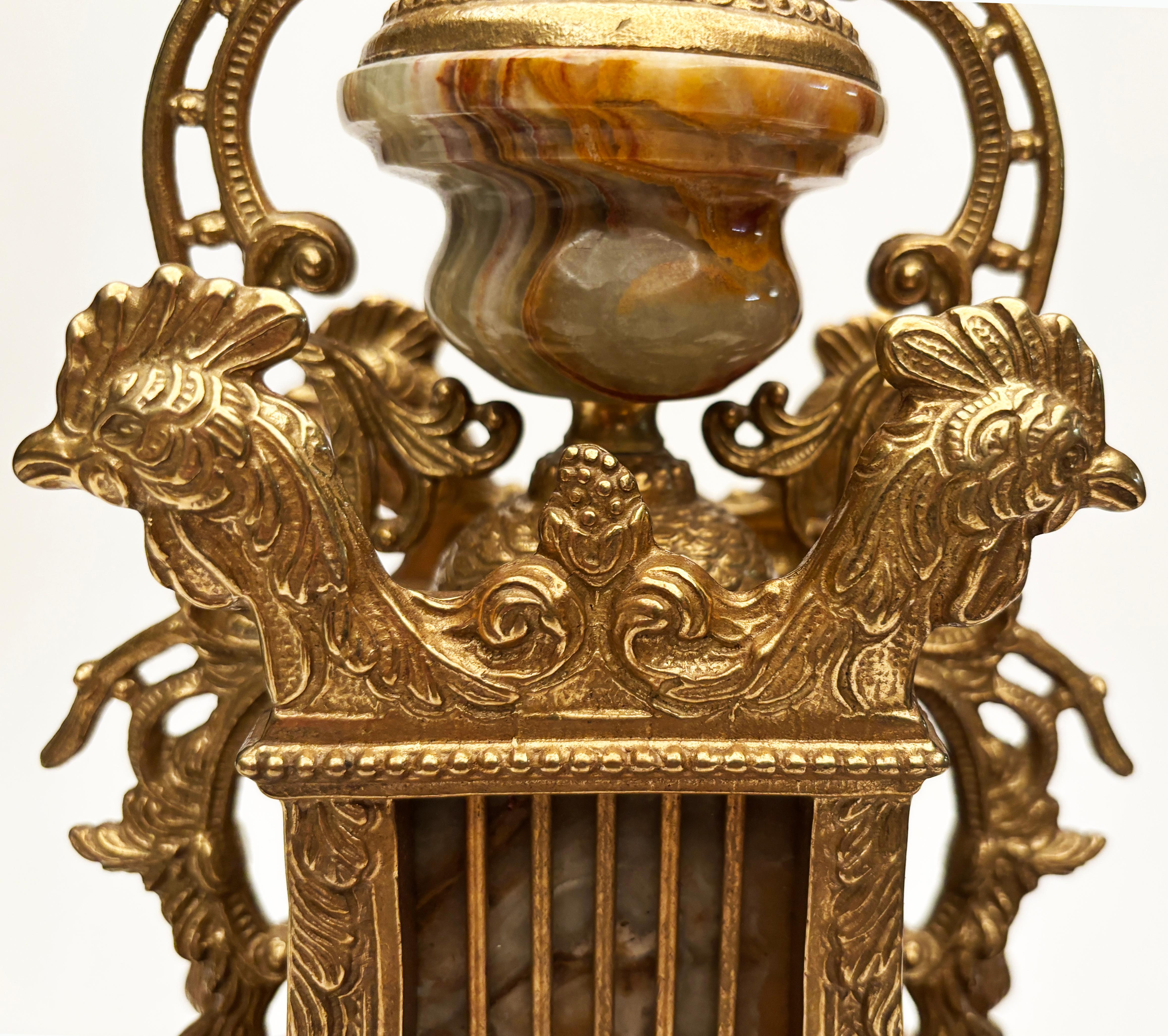 Brevettato Brass and Marble Italian Clock and Candelabras In Good Condition For Sale In Louisville, KY