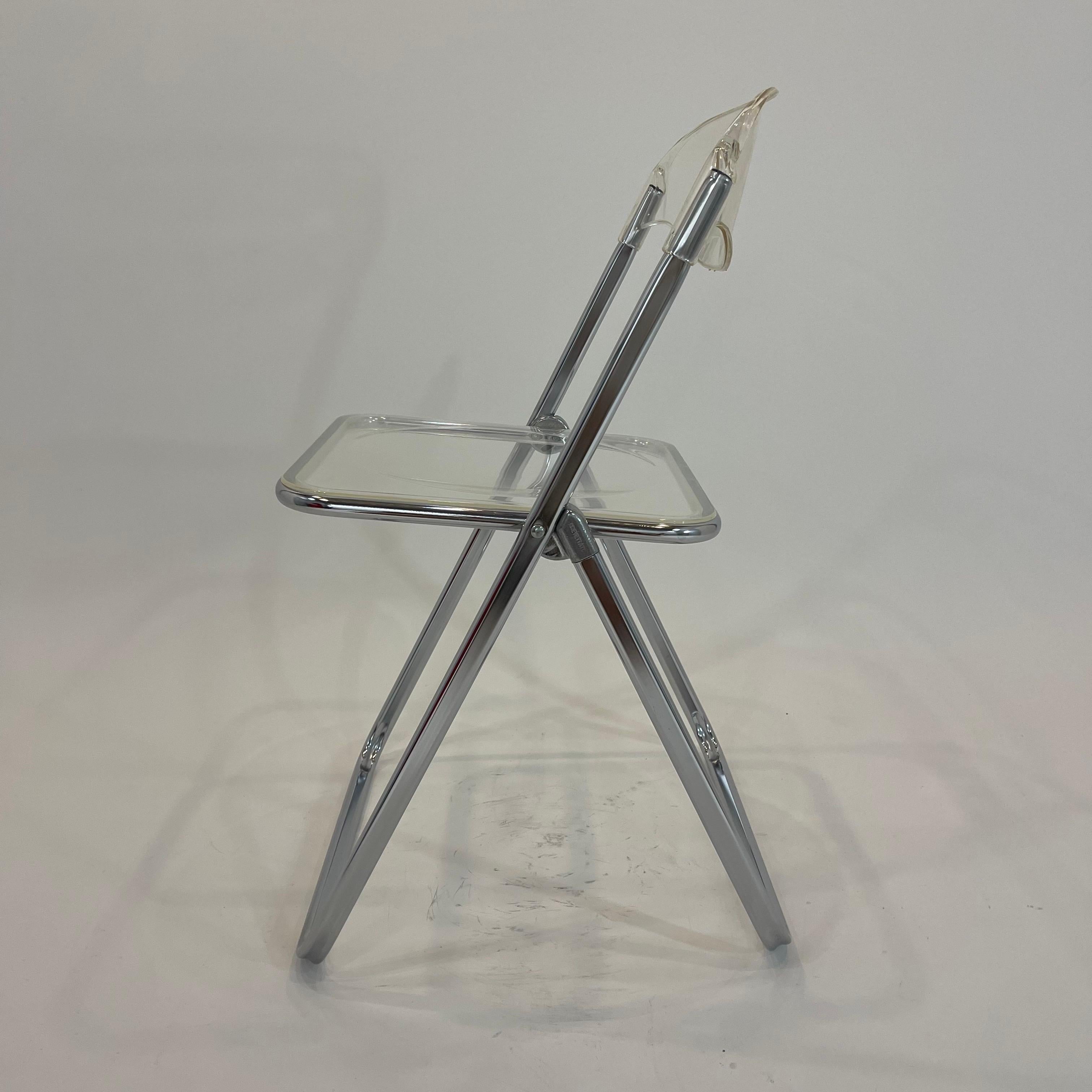Italian Brevettato Lucite and Chrome Folding Chair, Italy 1970s For Sale