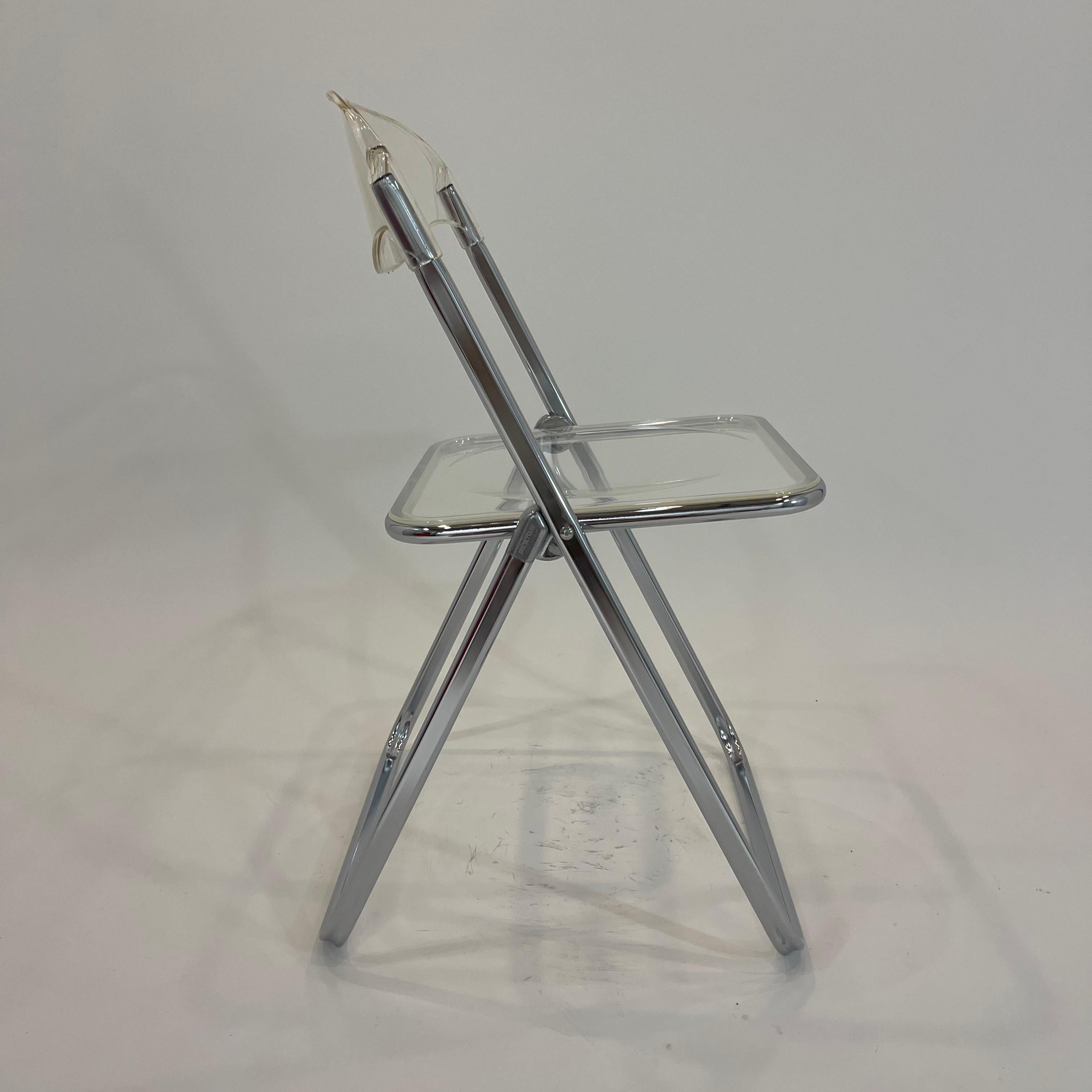Molded Brevettato Lucite and Chrome Folding Chair, Italy 1970s For Sale