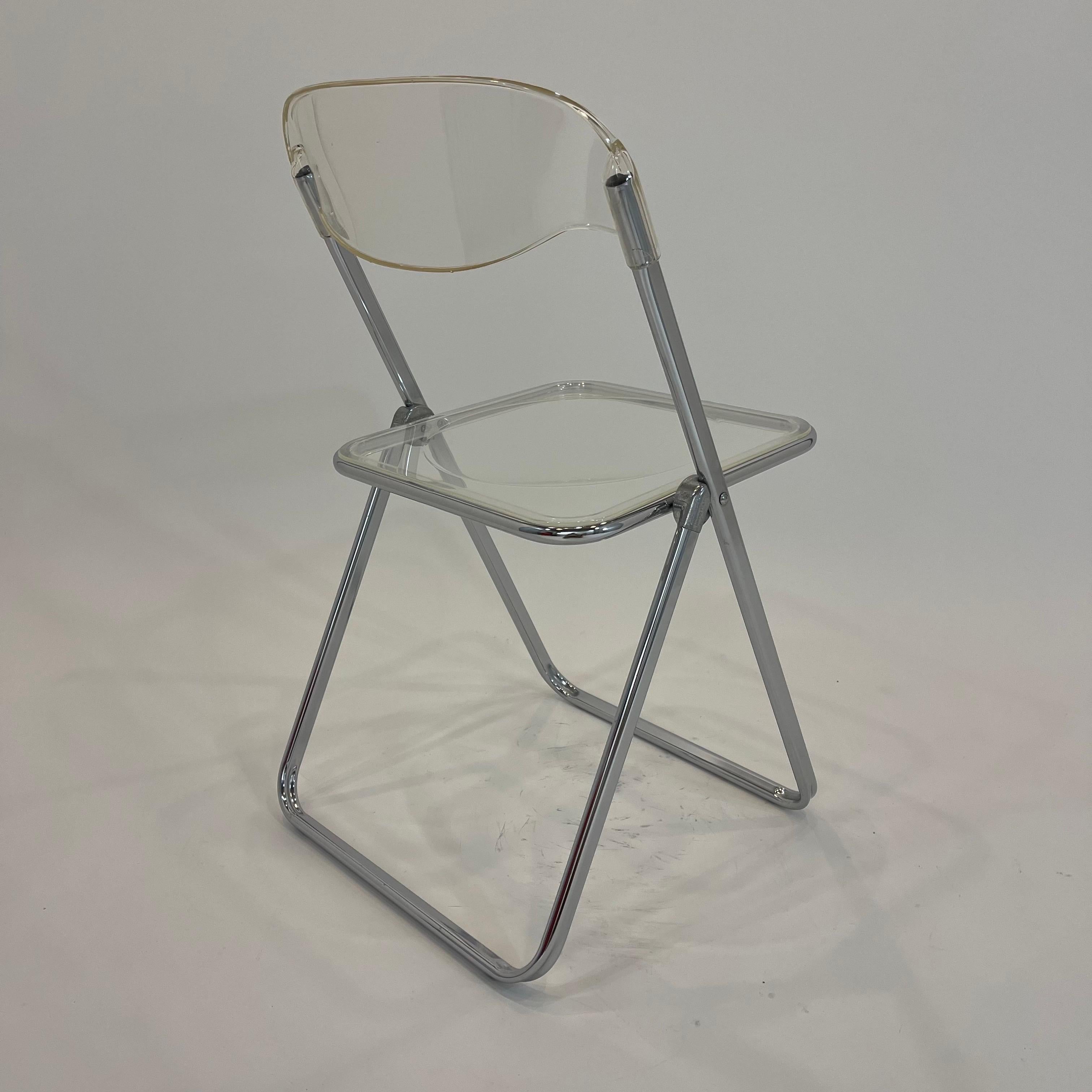 20th Century Brevettato Lucite and Chrome Folding Chair, Italy 1970s For Sale