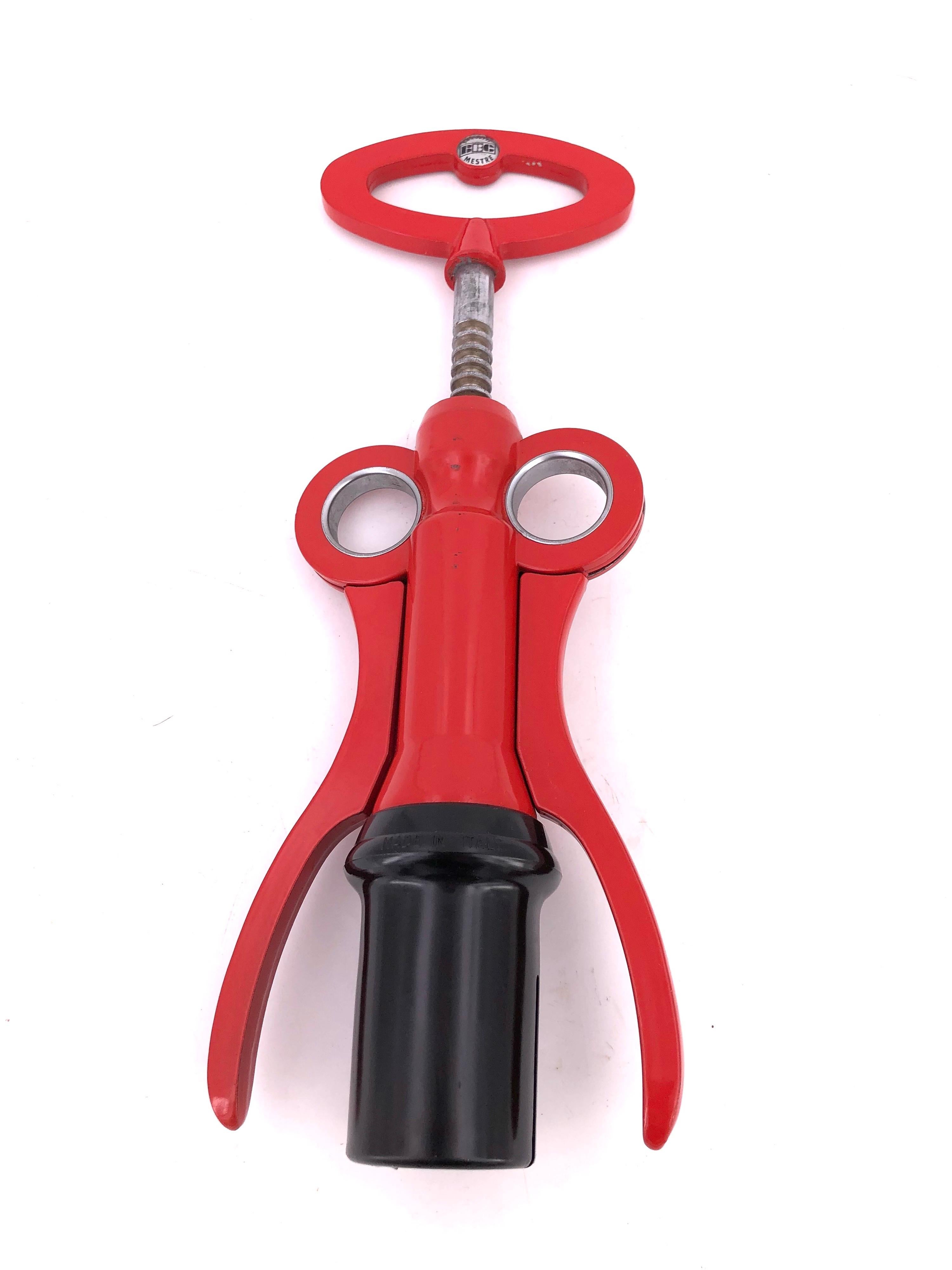 Giant large double leveler corkscrew, circa 1980s nice red color beautiful industrial design.