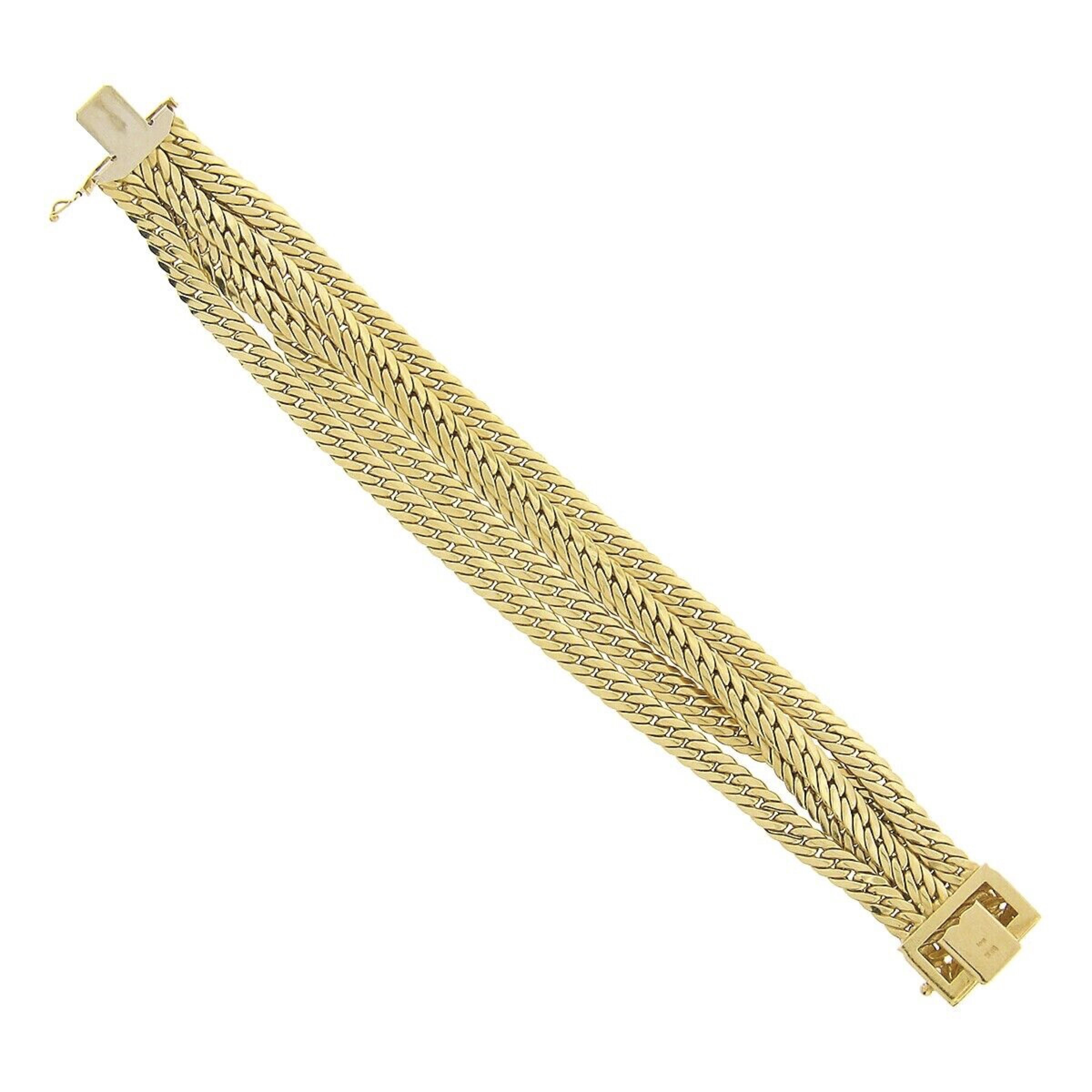 Brevetto 18k Gold Multi Strand 5 Row Cuban Curb Link Brushed Wide Bracelet In Good Condition In Montclair, NJ