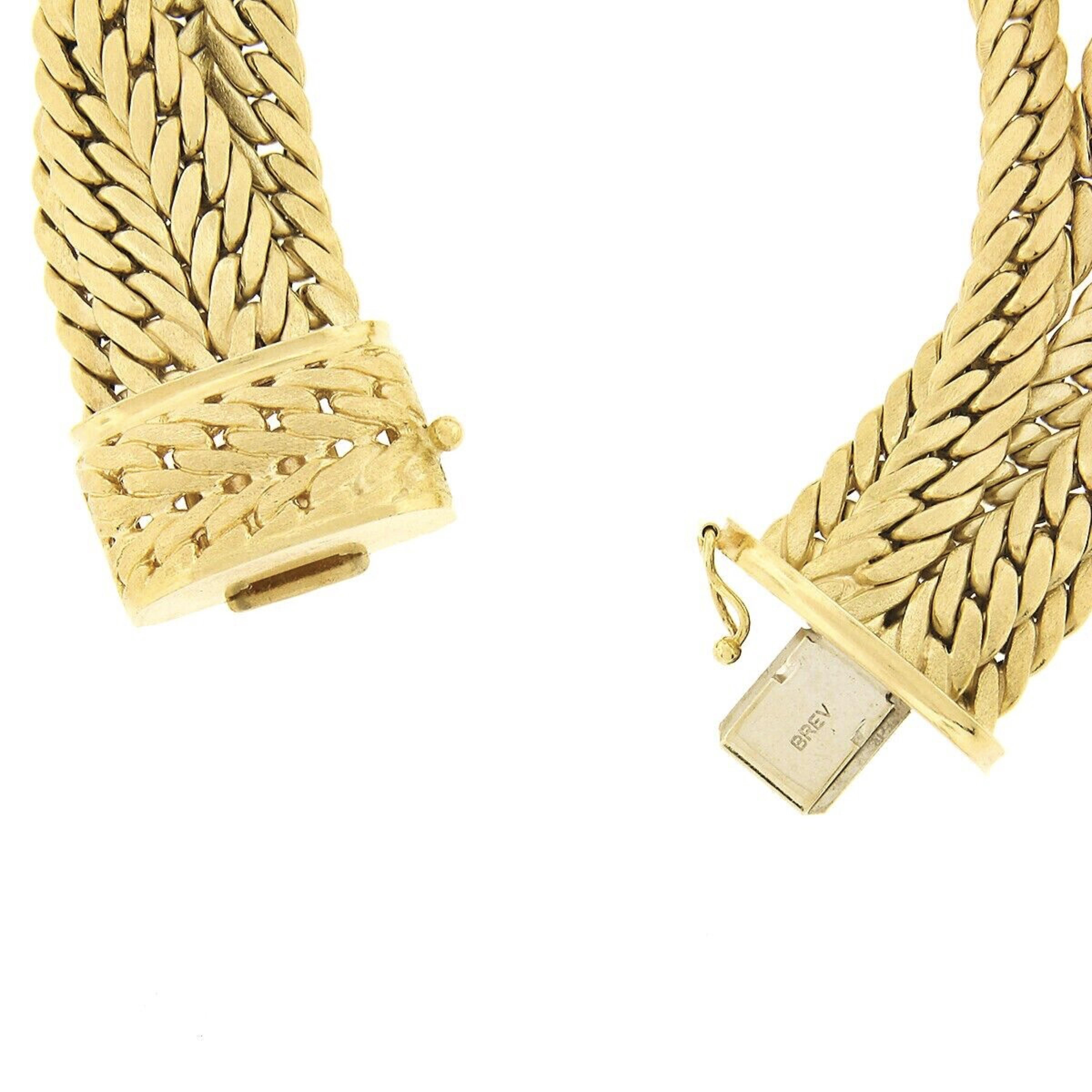 Women's Brevetto 18k Gold Multi Strand 5 Row Cuban Curb Link Brushed Wide Bracelet