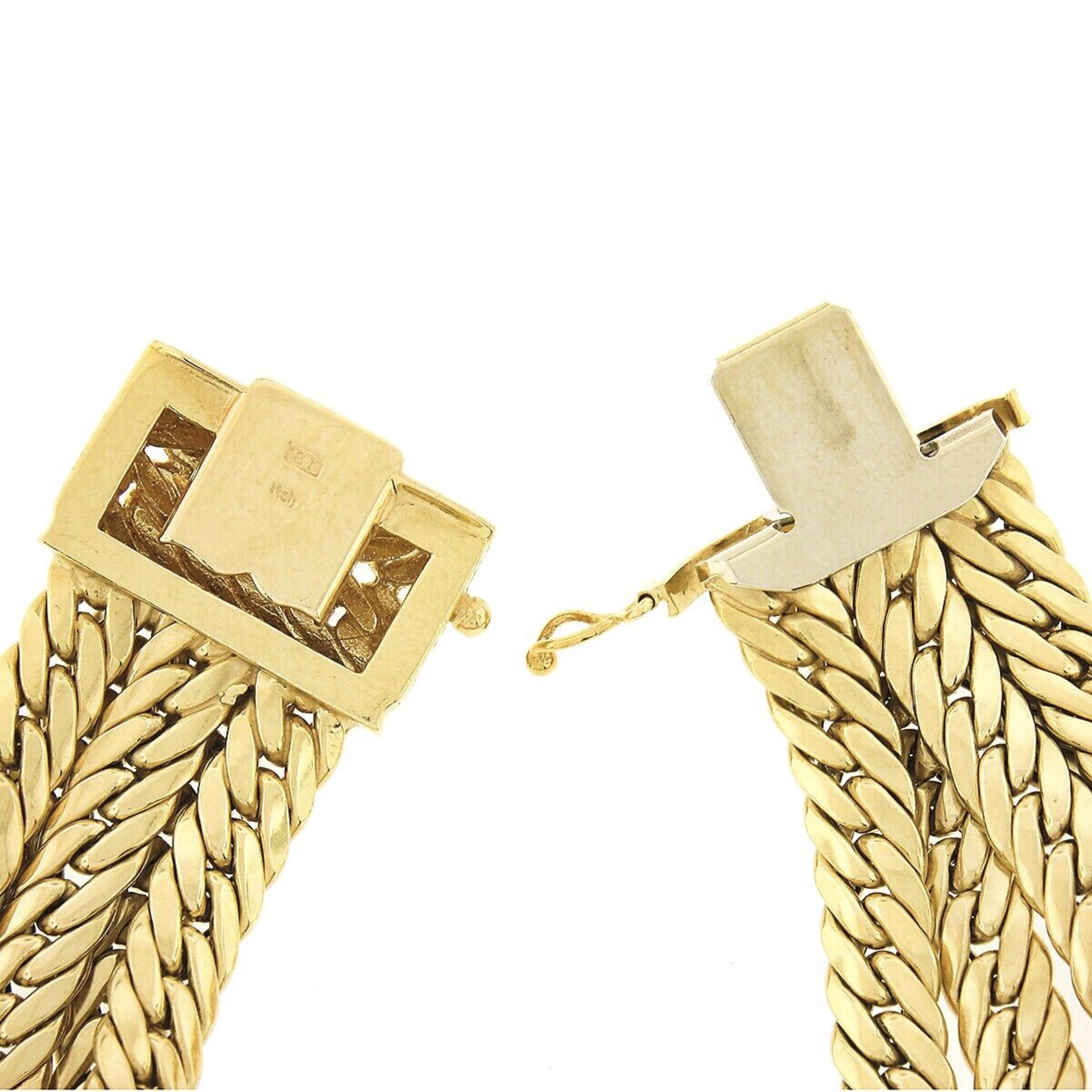 Brevetto 18k Gold Multi Strand 5 Row Cuban Curb Link Brushed Wide Bracelet 1