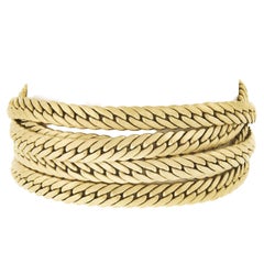 Vintage Brevetto 18k Gold Multi Strand 5 Row Cuban Curb Link Brushed Wide Bracelet
