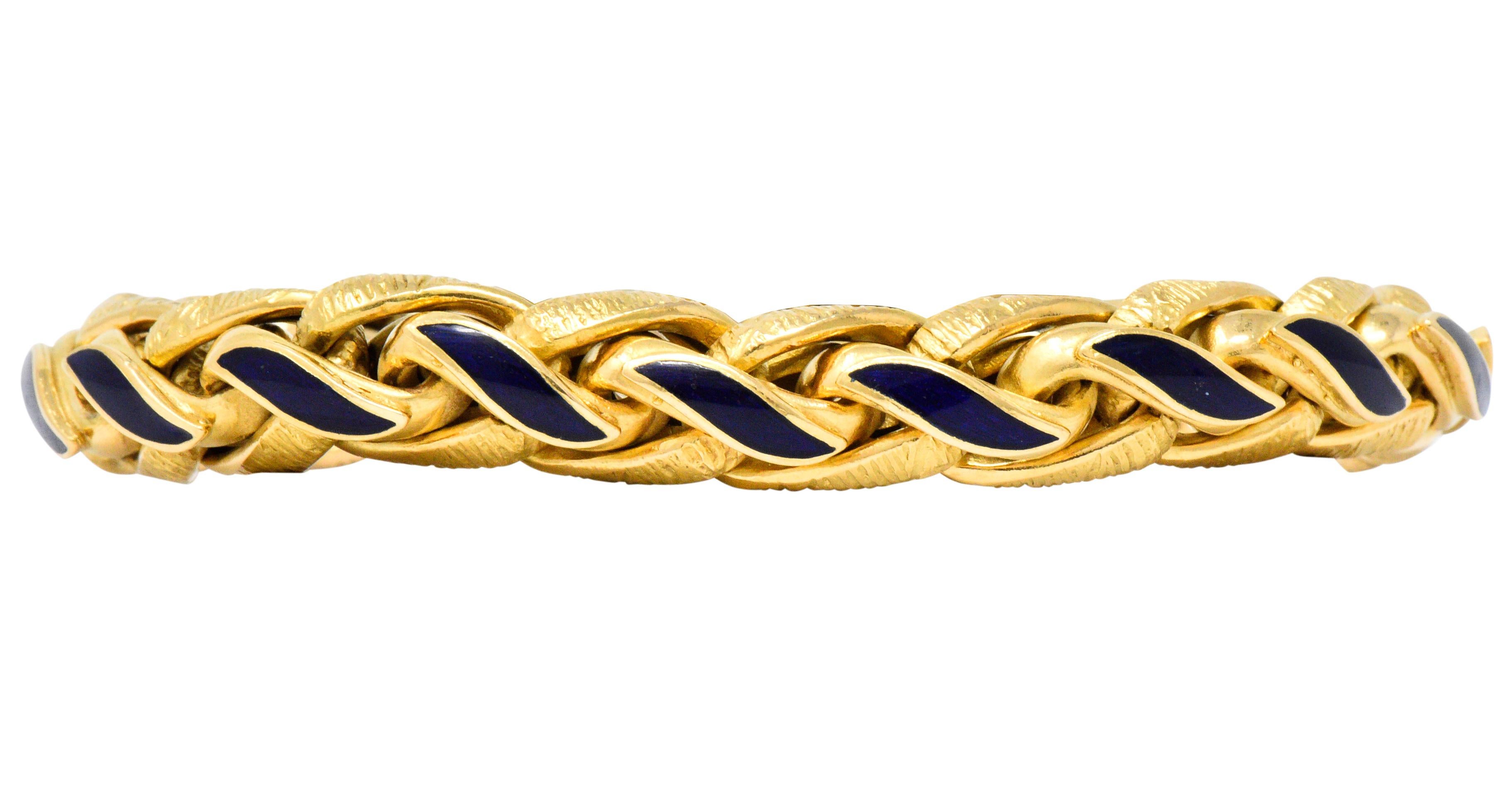 Women's or Men's Brevetto Retro Enamel 18 Karat Gold Italian Braided Wheat Bracelet