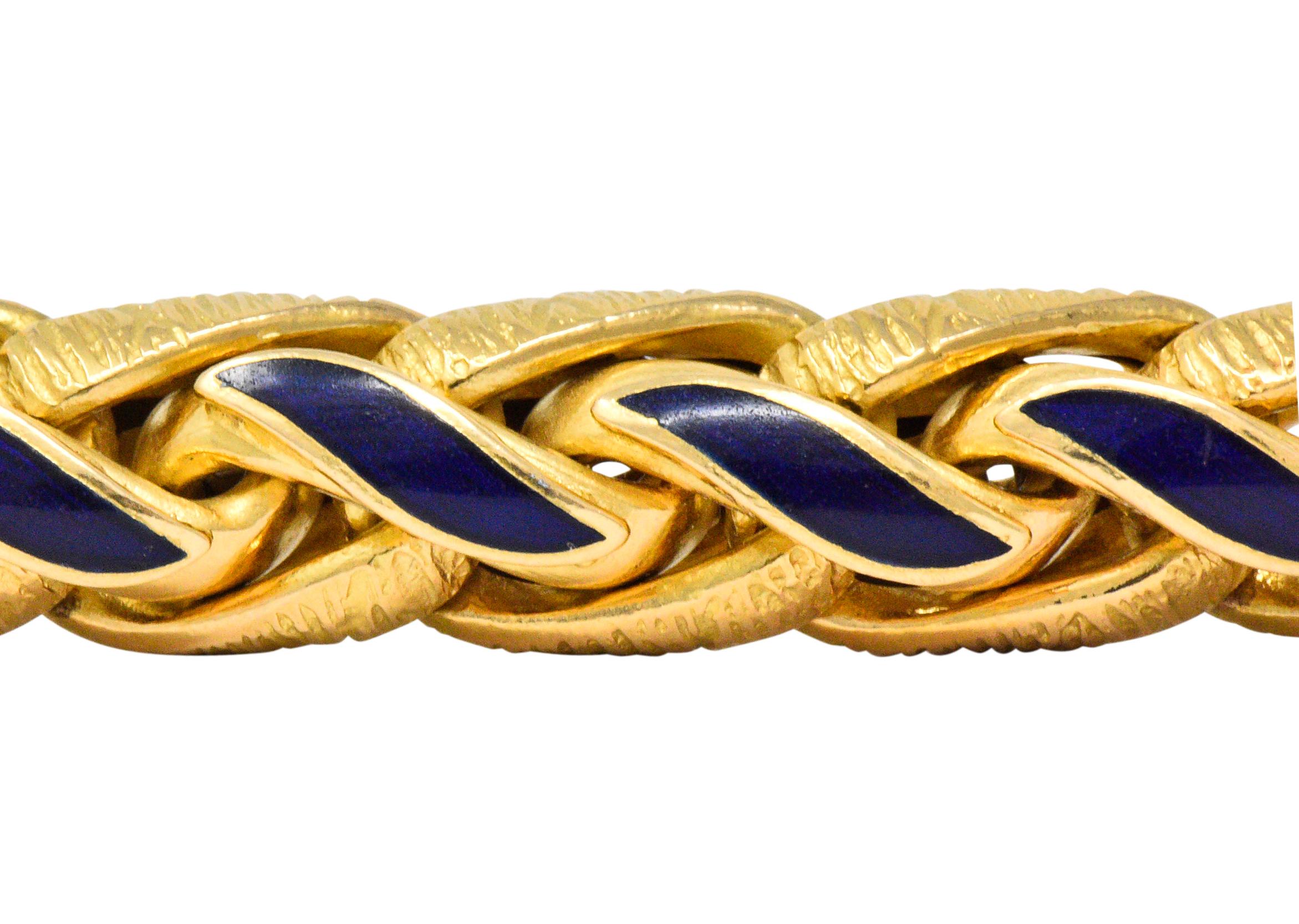 Brevetto Retro Enamel 18 Karat Gold Italian Braided Wheat Bracelet 1