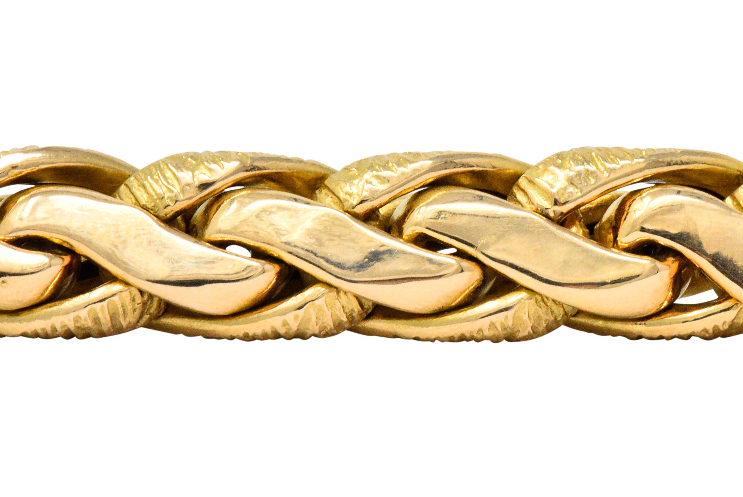 Brevetto Retro Enamel 18 Karat Gold Italian Braided Wheat Bracelet 2