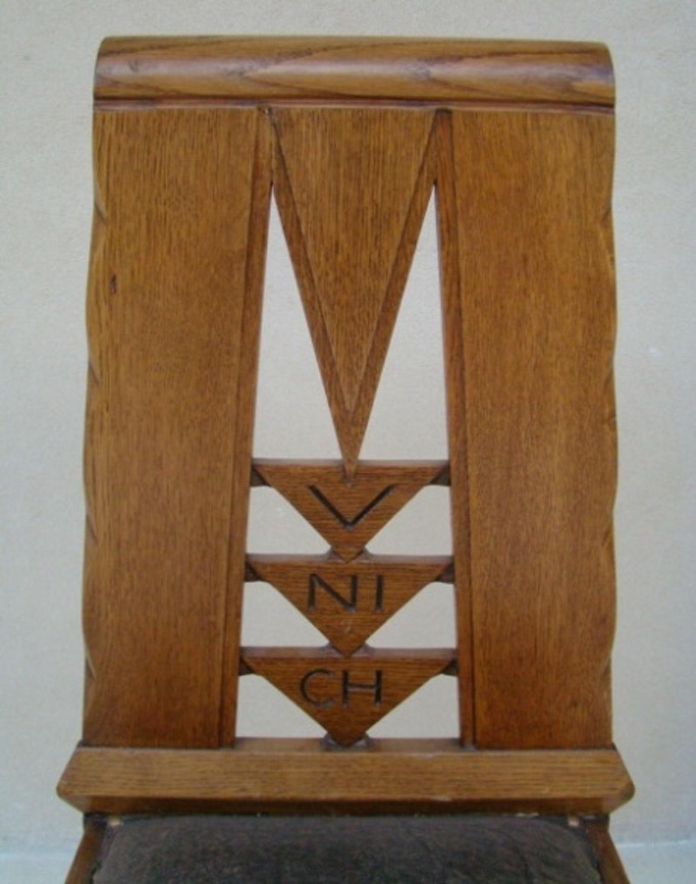 Early 20th Century Brewery Munich Set 6 Chairs in Wood and Leather Jugendstil, Art Nouveau For Sale