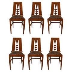 Brewery Munich Set 6 Chairs in wood and leather Jugendstil, Art Nouveau, Liberty