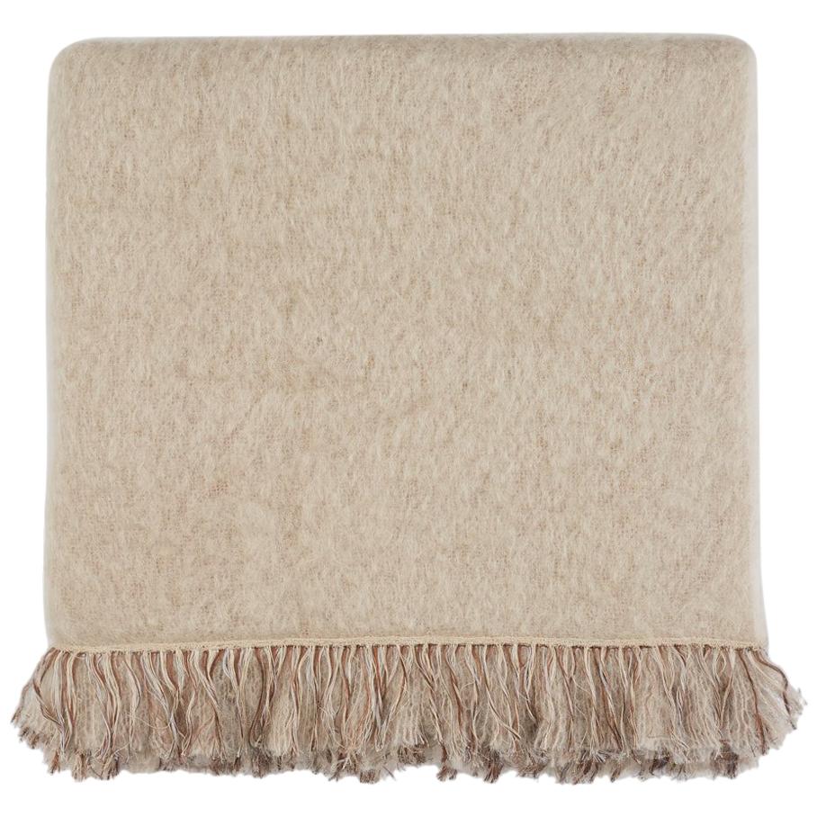 Brewster, Hand Embroidered Beige Throw Blanket