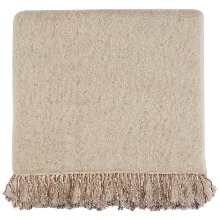 Brewster Hand Embroidered Beige Throw Blanket For Sale At 1stdibs