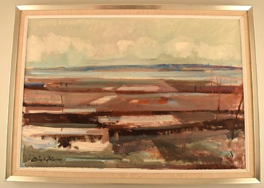Børge Hansen, Denmark. Modernist landscape. Oil on canvas, 1960s.
The canvas measures: 63 x 44 cm.
The frame measures: 4 cm.
In very good condition.
Signed.

 