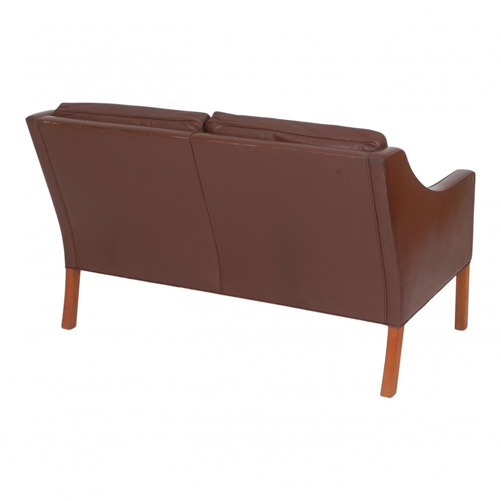 Scandinavian Modern Børge Mogensen 2 Pers 2208 Sofa with Patinated Original Brown Leather