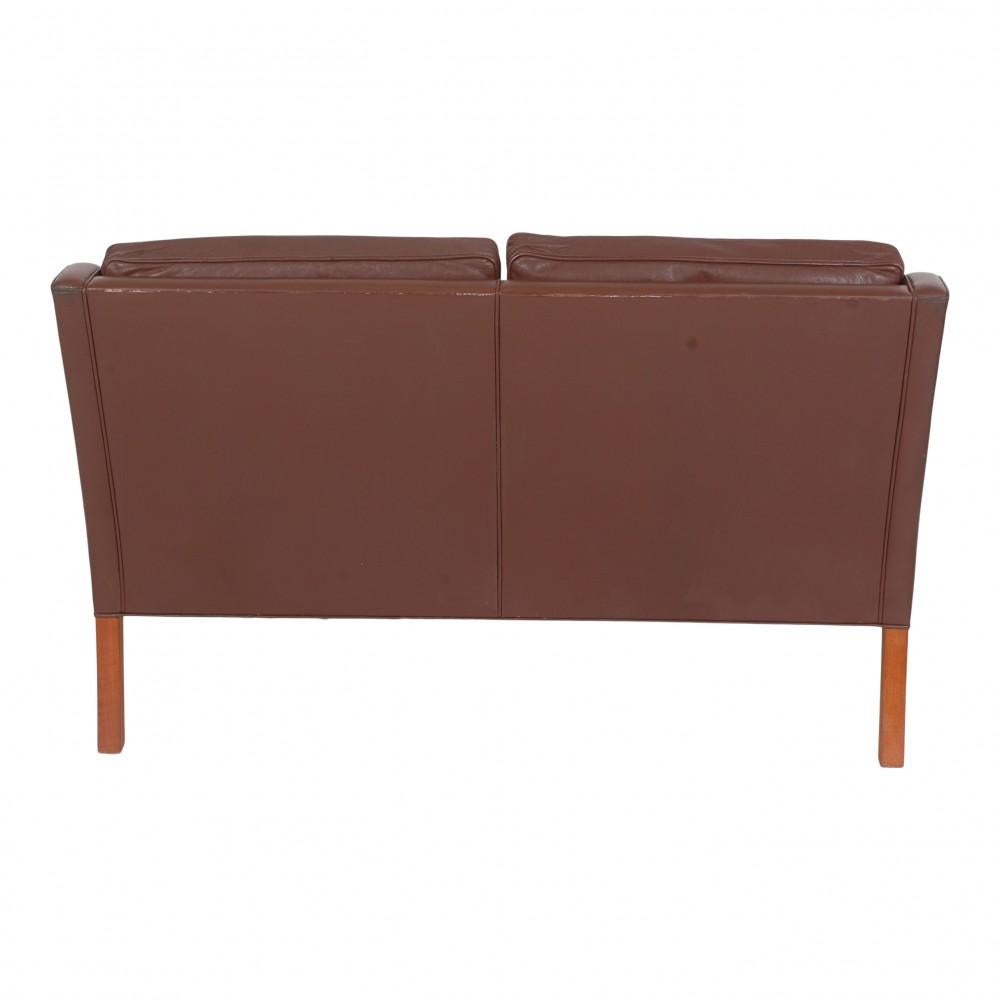 Danish Børge Mogensen 2 Pers 2208 Sofa with Patinated Original Brown Leather