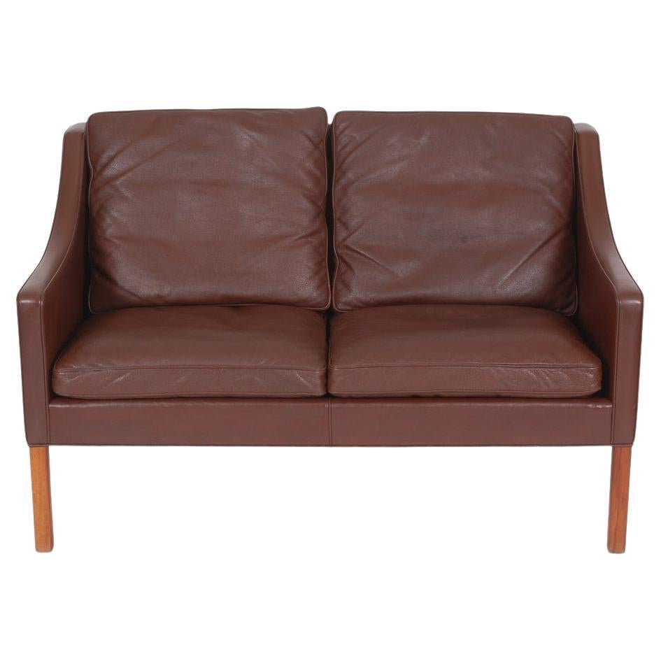 Børge Mogensen 2 Pers 2208 Sofa with Patinated Original Brown Leather For Sale