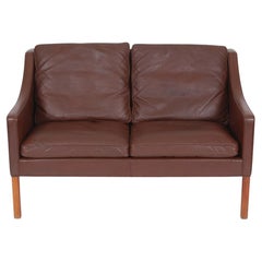 Vintage Børge Mogensen 2 Pers 2208 Sofa with Patinated Original Brown Leather