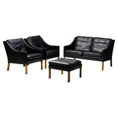 Børge Mogensen 2207 Living Room Set, Black Leather, Fredericia, Denmark, 1968