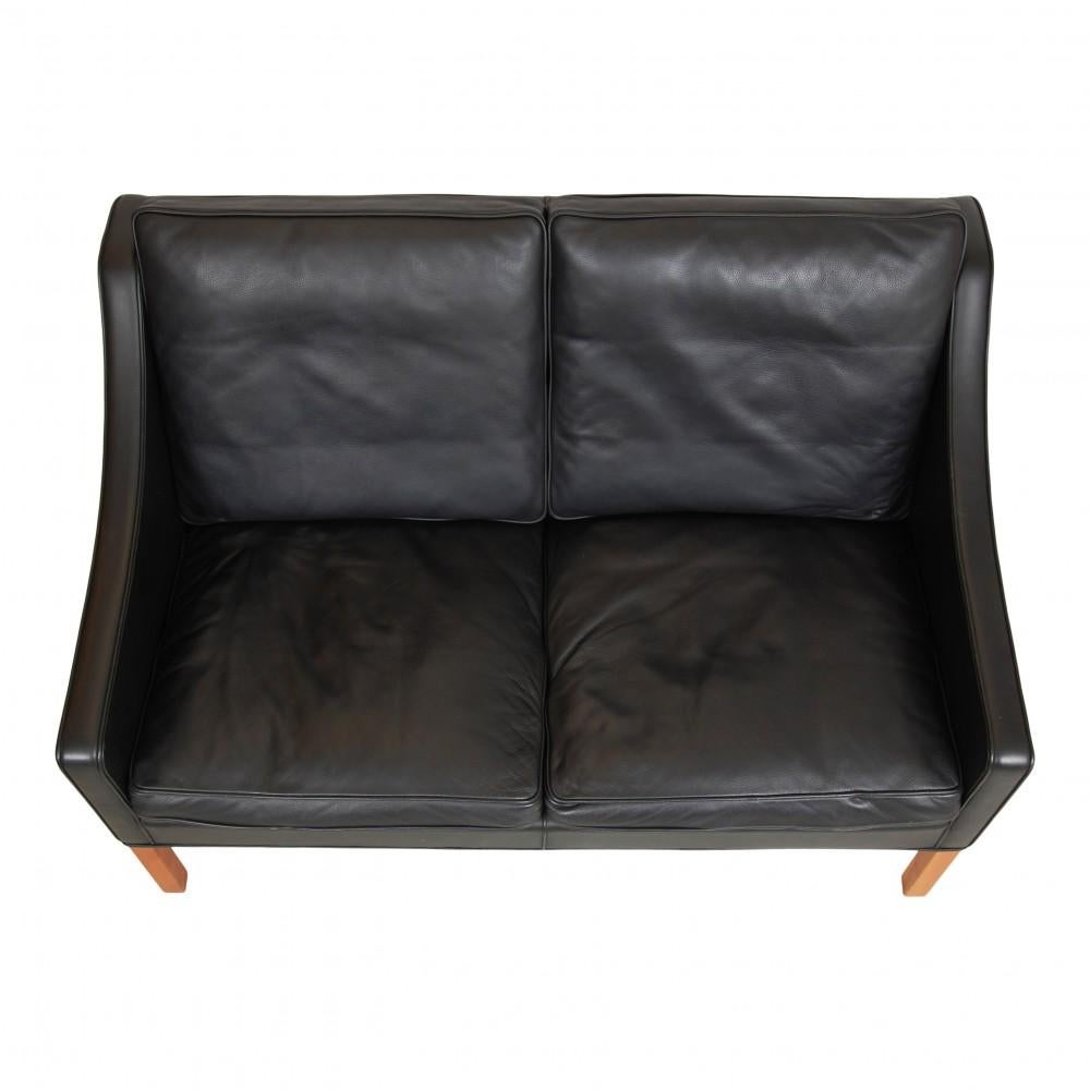 Børge Mogensen 2208 2.pers sofa in original black leather In Good Condition For Sale In Herlev, 84
