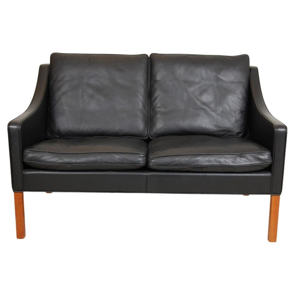 Børge Mogensen 2208 2.pers Sofa in original schwarzem Leder im Angebot