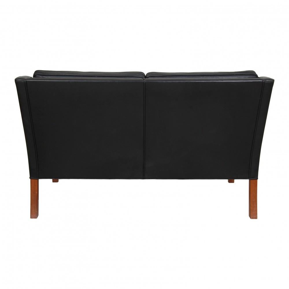 Danish Børge Mogensen 2208 2.pers sofa with patinated black leather For Sale