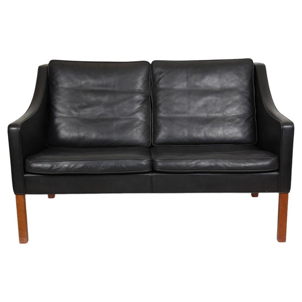 Børge Mogensen 2208 2.pers sofa with patinated black leather For Sale