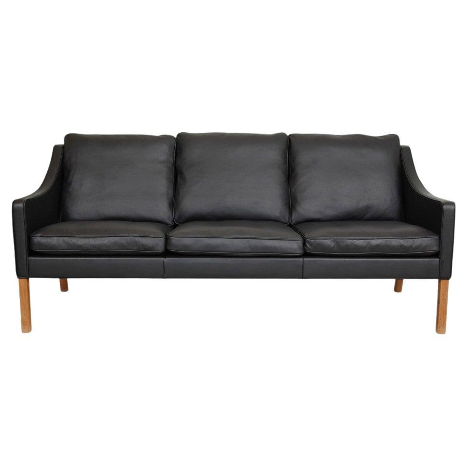 Børge Mogensen 2213 3.Pers Sofa Reupholstered in Black Bizon Leather For  Sale at 1stDibs
