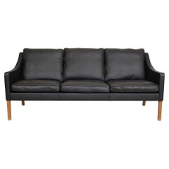 Used Børge Mogensen 2209 3pers sofa newly upholstered with black bizon leather