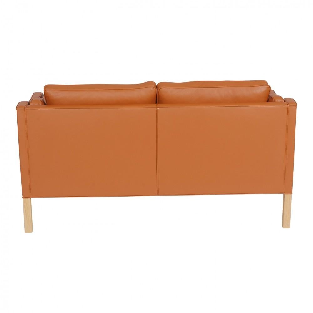 Scandinavian Modern Børge Mogensen 2212 2, Pers Sofa Reupholstered in Cognac Bizon Leather For Sale