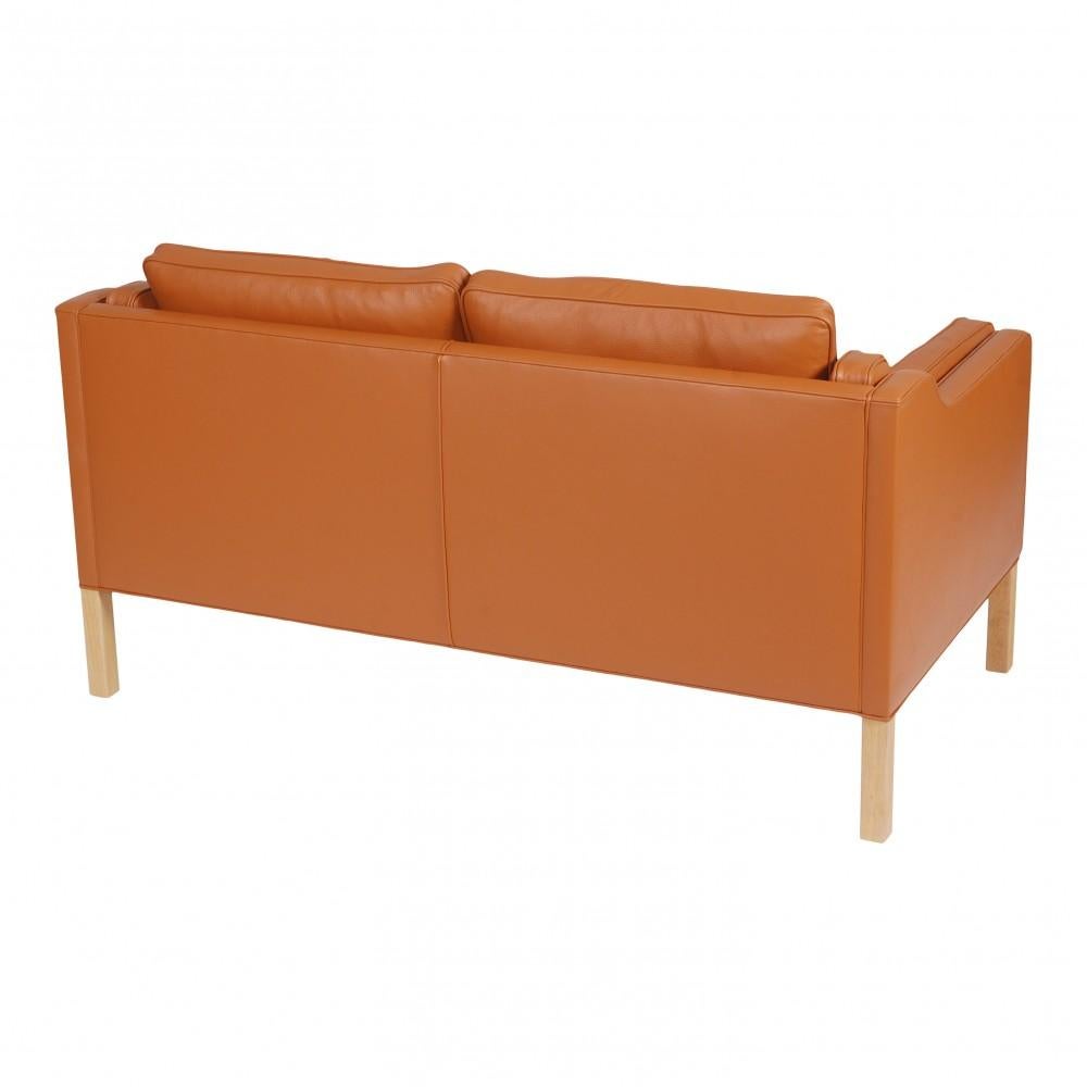 Danish Børge Mogensen 2212 2, Pers Sofa Reupholstered in Cognac Bizon Leather For Sale