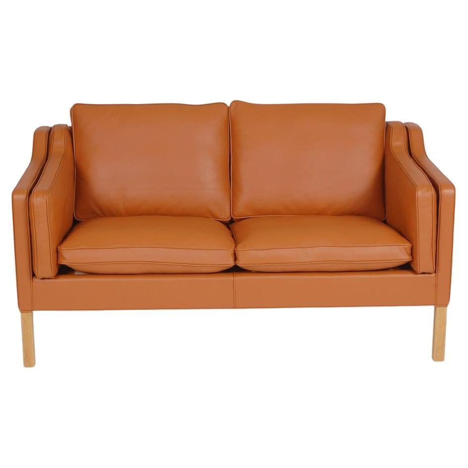 Børge Mogensen 2212 2, Pers Sofa Reupholstered in Cognac Bizon Leather For Sale