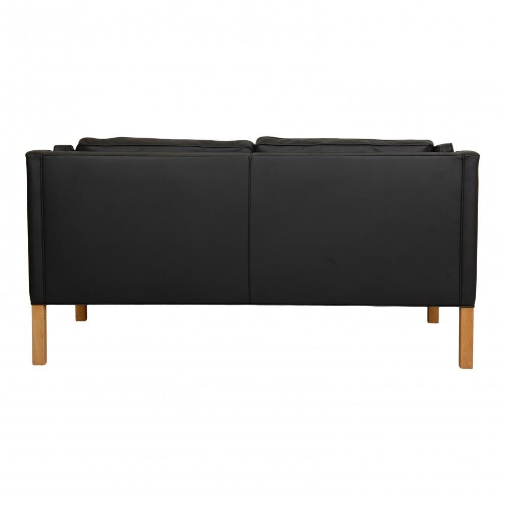 Scandinavian Modern Børge Mogensen 2212 2, Pers Sofa Reupholstered in Leather Black Bizon Leather