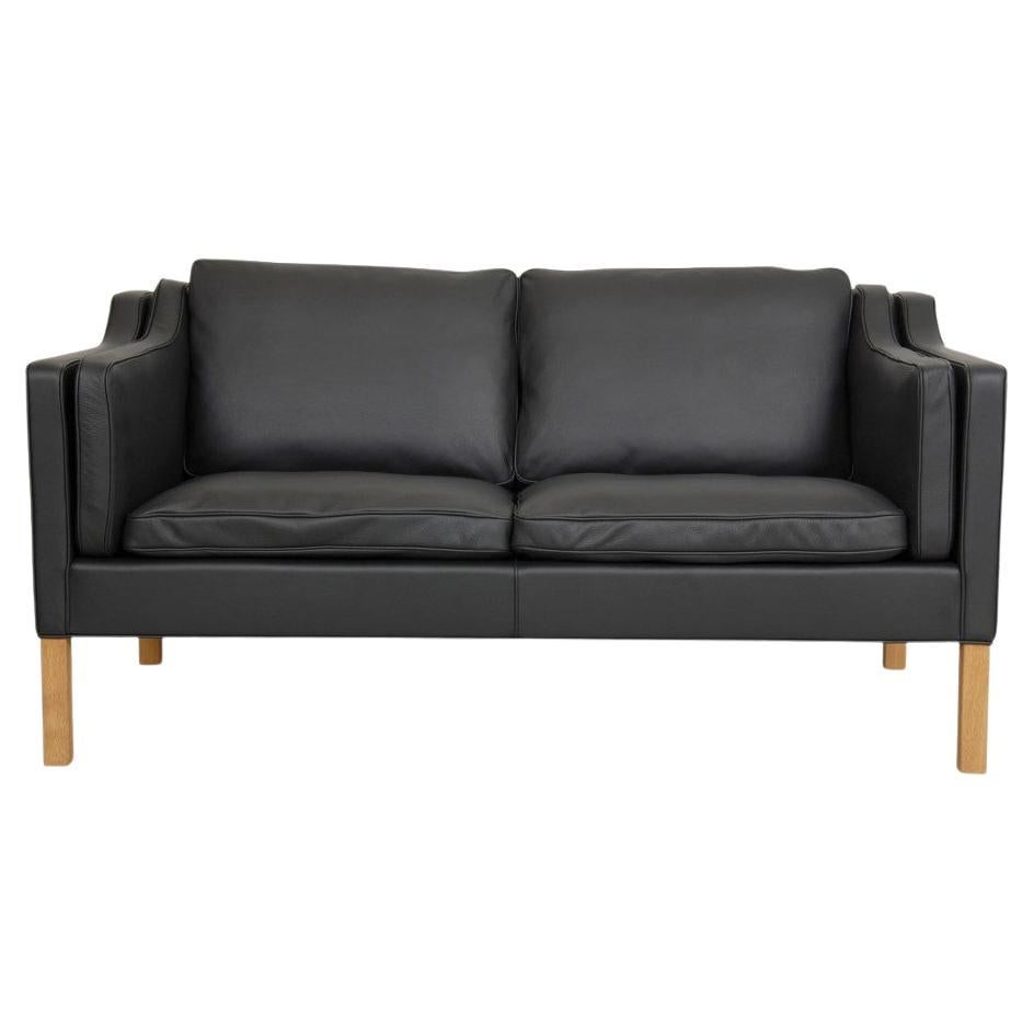 Børge Mogensen 2212 2, Pers Sofa Reupholstered in Leather Black Bizon Leather For Sale