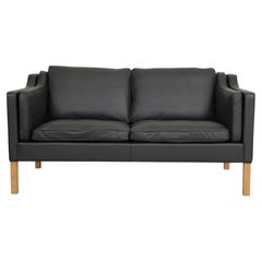 Børge Mogensen 2212 2, Pers Sofa Reupholstered in Leather Black Bizon Leather