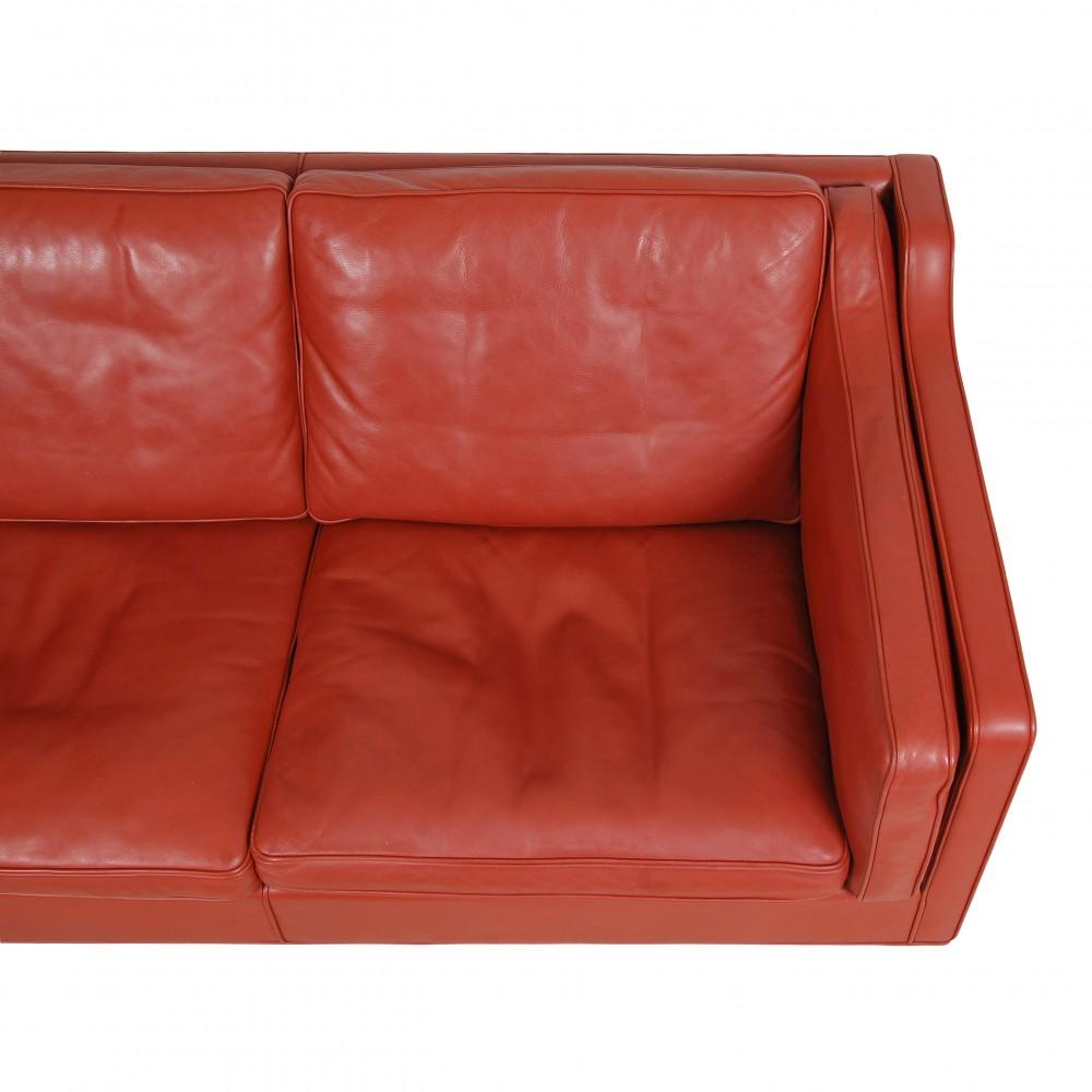 Scandinavian Modern Børge Mogensen 2212 Sofa with Red Patinated Leather For Sale