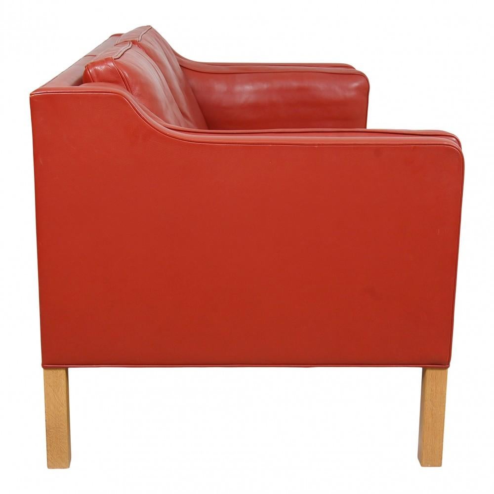 Børge Mogensen 2212 Sofa with Red Patinated Leather In Good Condition For Sale In Herlev, 84