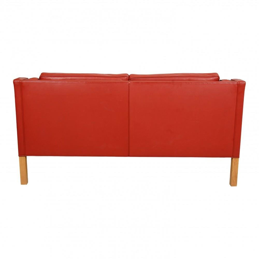 Mid-20th Century Børge Mogensen 2212 Sofa with Red Patinated Leather For Sale