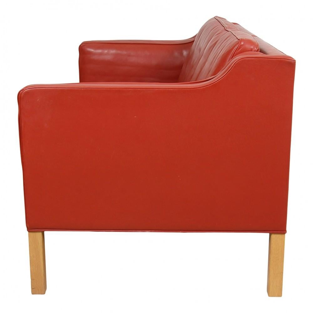 Børge Mogensen 2212 Sofa with Red Patinated Leather For Sale 1