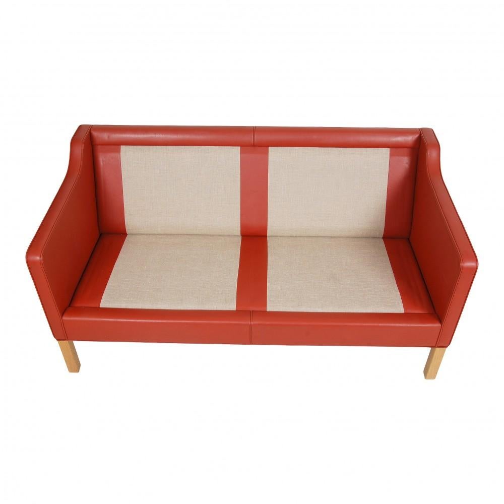 Børge Mogensen 2212 Sofa with Red Patinated Leather For Sale 2