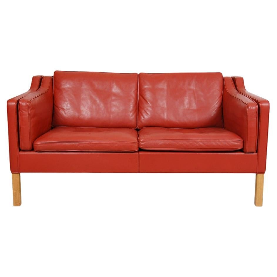 Børge Mogensen 2212 Sofa with Red Patinated Leather For Sale