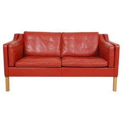 Børge Mogensen 2212 Sofa mit rot patiniertem Leder