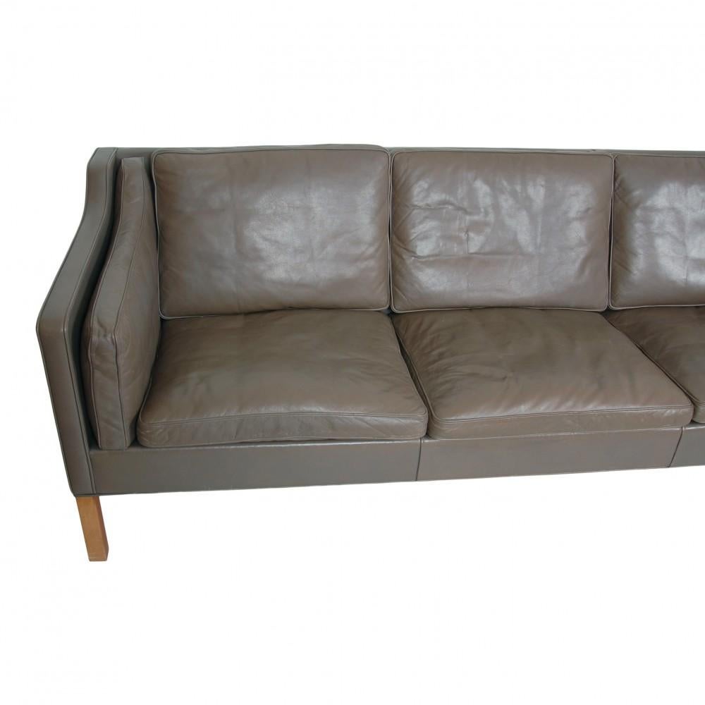 Børge Mogensen 2213 3-Sitzer Sofa in original grauem Leder (Skandinavische Moderne) im Angebot