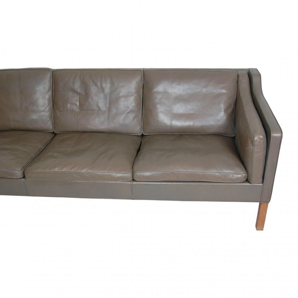 Danish Børge Mogensen 2213 3-Seater Sofa in Original Gray Leather For Sale